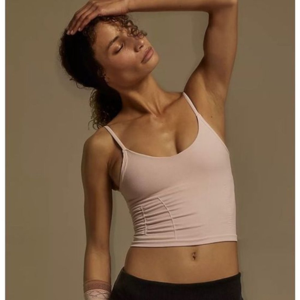 NWOT Free People FP Movement Good Karma Ruched Crop Tank Top, M/L Rose Water